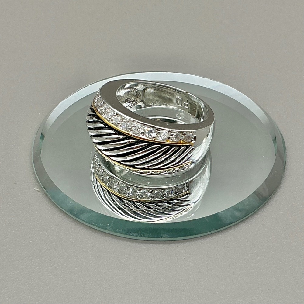 Ring Women Silver Tone Gold Tone Cable Twist Band Clear Stone Accents Size 8